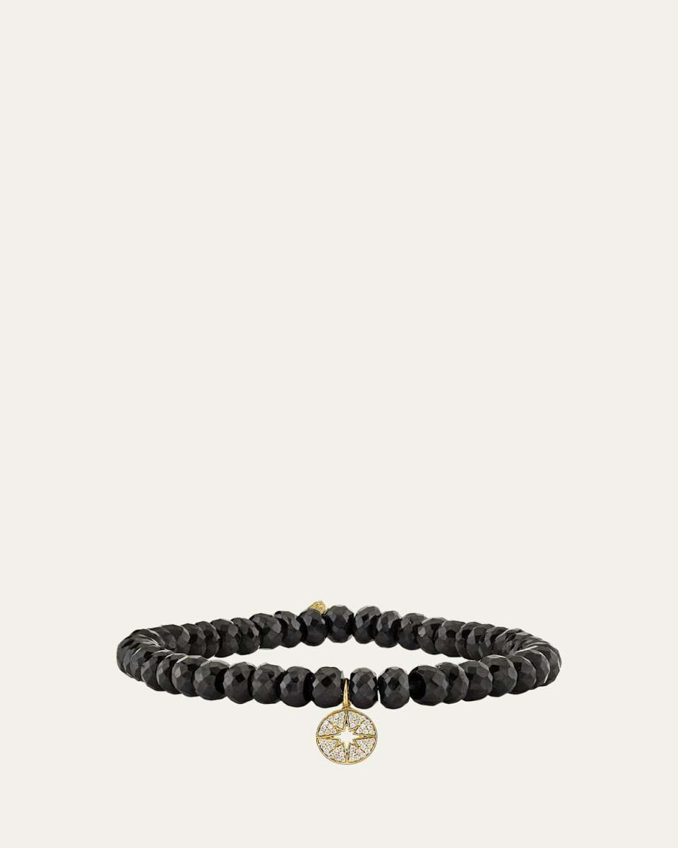 Black Spinel Mini Pave Starburst Medallion Charm Bracelet